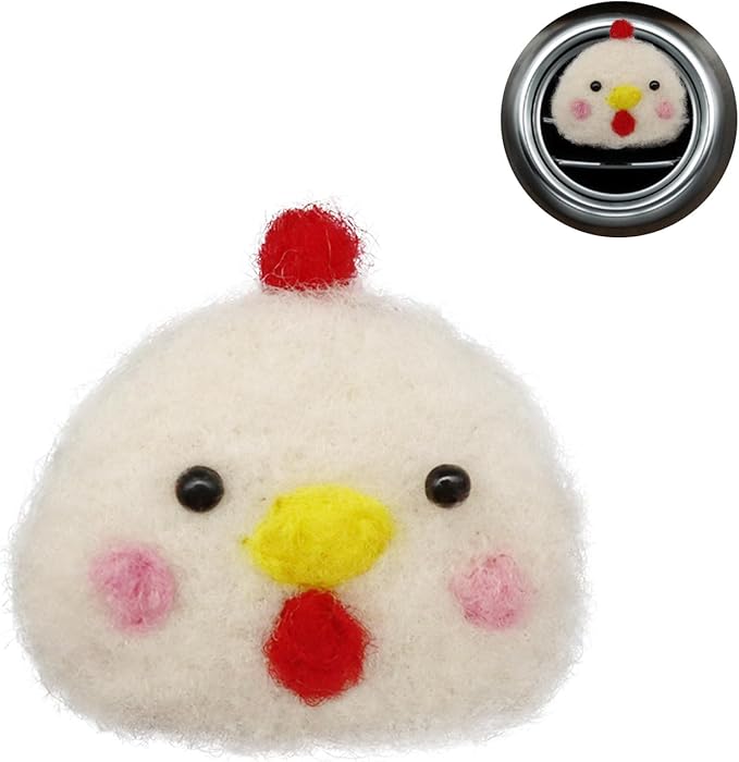 Chick Air Vent Clips Car Air Freshener,White Chicken Car Decor for Women Teens,Wool Felt Girly Accessories,Refillable Essential Oil Diffuser