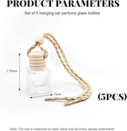 5 PCS Hanging Car Air Freshener, 8ml Empty Clear Glass Perfume Bottle Freshener Diffuser, Essential Oil Fragrance Aromatherapy Bottle Ornament for Car, Interior Car Accessories (Square)