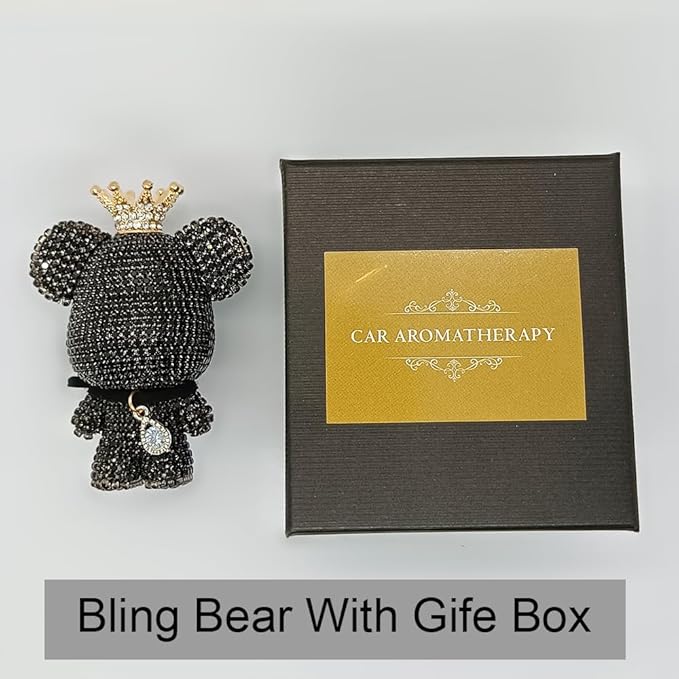 Handmade Bling Rhinestone Bear Car Air Freshener Cute Ornaments Car Vent Clips Accessories Perfume Clip Aromatherapy Diffuser Fragrance Cotton Pad Car Interior Decoratio Women Girl (Black)