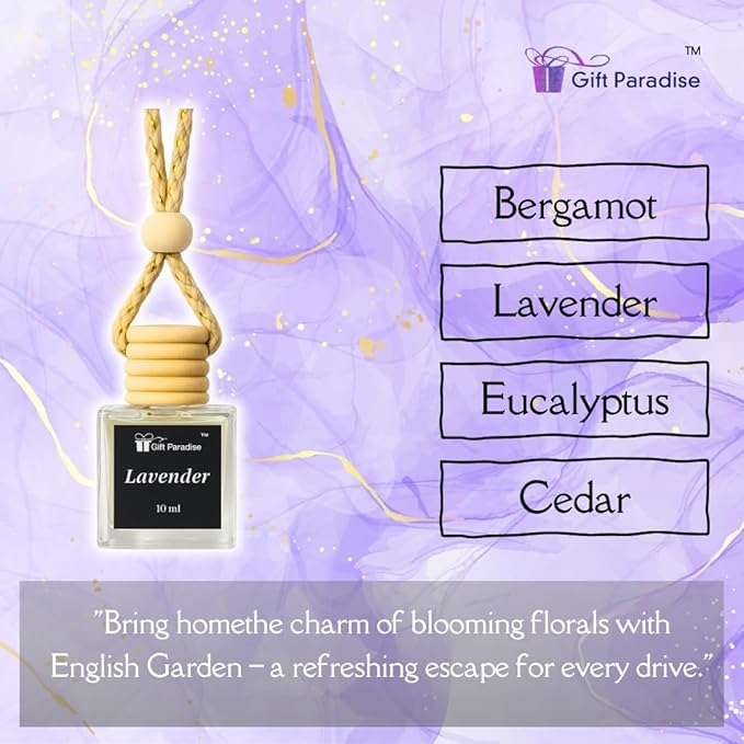 Lavender Car Air Freshener Set of 3 (10 ml) – Hanging Diffusers with Wooden Cap – Aromatherapy Scent for Car, Home & Office – Velvet Gift Bag – Long Lasting