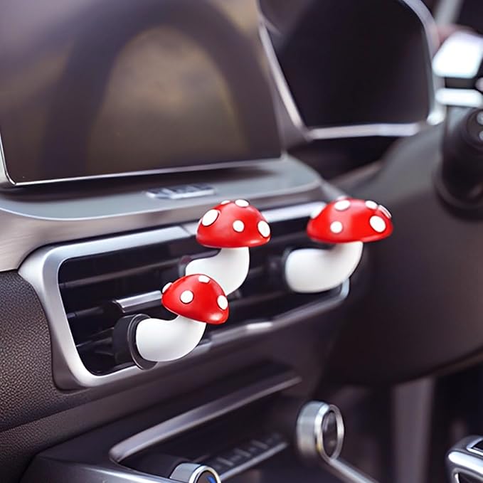 Mushroom Car Air Vent Freshener Clip, Cute Car Vent Decoration, Funny Mushroom Decor Ornament, Universal Car Interior Accessories for Women