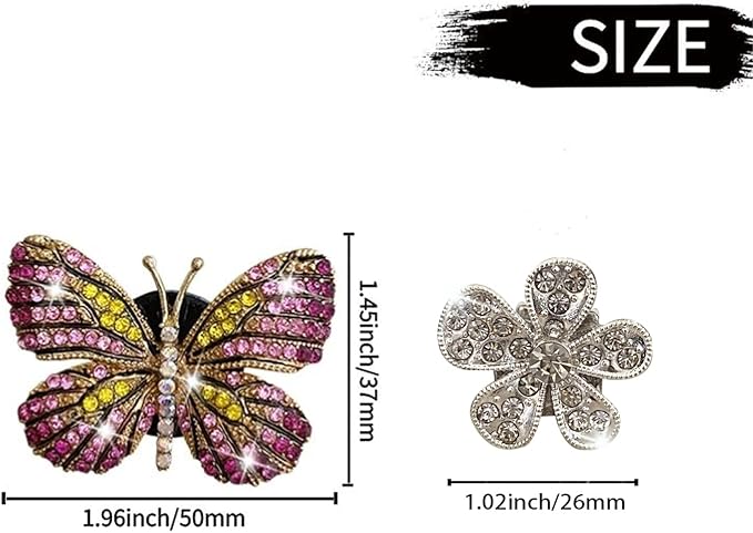 Bling Butterfly Air Vent Clips, 4 Pcs Crystal Daisy Car Air Fresheners, Rhinestone Diamond Flower Car Decoration