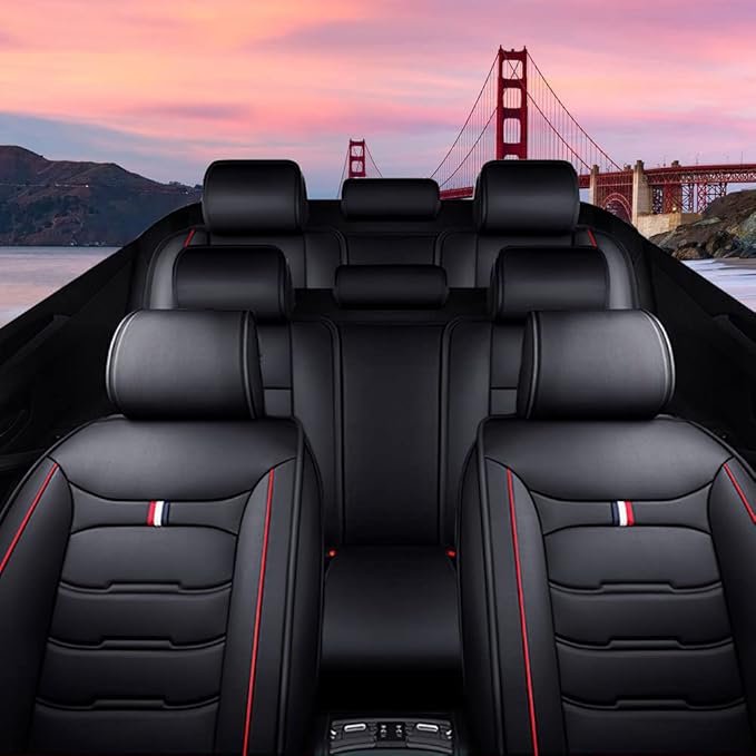 Car Seat Cover 8 Seats for Toyota Highlander 2001-2025, Waterproof Durable Premium Leather Car Seat Protector, Comfortable Anti-Slip Stylish Sport Seat Cover(8 Seats Luxury,Black Red)
