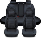 Black Car Seat Covers Full Set, Breathable Leather Automotive Front and Rear Seat Covers & Headrest for Comfortable Driving, Universal Auto Interior Fit for Most Kinds of Vehicles, Cars