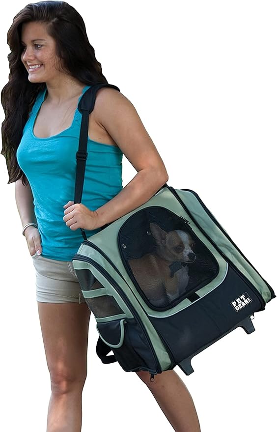 Pet Gear I-GO2 Roller Backpack, Travel Carrier, Car Seat for Cats/Dogs, Mesh Ventilation, Included Tether, Telescoping Handle, Storage Pouch, 1 Model, Available in 5 Colors