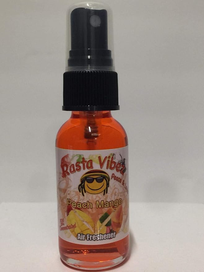 Rasta Vibez Peach Mango Type Air Freshener - 100% Ultra Concentrated Oil Based Spray - Ideal for Bathroom, Home, Car, Office & More - Long Lasting Effects - 1oz Bottle