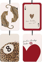 Red Retro Leopard Car Air Freshener 4Pcs, Lucky 8 Ball Cheetah Print Car Accessories Interior, Lucky Heart Cheetah Girly Mirror Decor Hanging Air Freshie for Women Cars Closet Drawer(Vanilla)