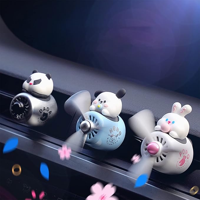 Car fragrance diffuser pilot car air outlet fragrance diffuser cartoon rotating fan leaf car perfume cute cartoon shape car perfume air freshener with 2 fragrances (dog)