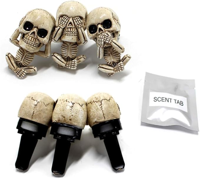 Car Air Freshener Vent Clips 3-Pack Beige Resin Skull Design Aromatherapy Diffuser