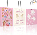 Pink Coastal Beach Lavender Car Air Freshener 3 Pcs, Preppy Beachy Seashell Conch Palm Tree Cars Scents Air Freshener for Women Girls, Ocean Beach Car Accessories Interior Mirror Decor Hanging
