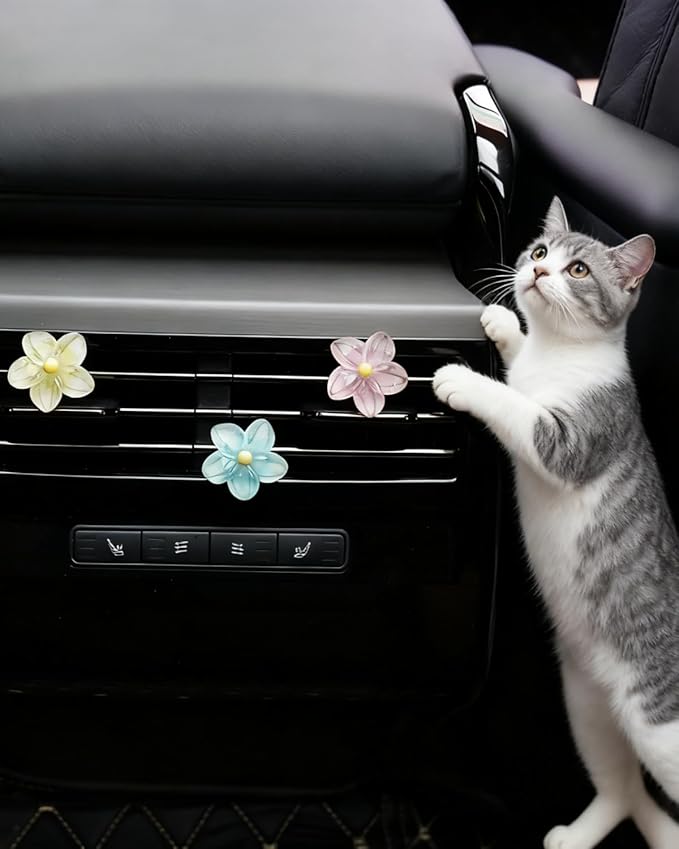 Cute Flower Car Vent Clips Accessories, 6Pcs Flower Pink Blue Yellow Car Vent Clips for Decoration, Cute Cars Vents Clip for Women Gifts