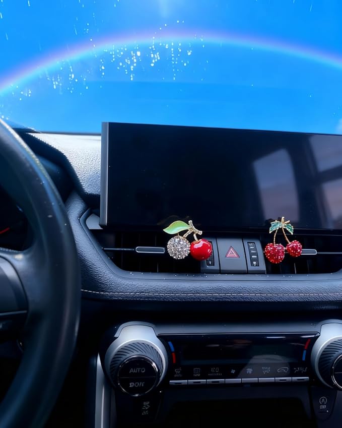 Cute Cherry Air Freshener Vent Clips Car Accessories, 2Pcs Rhinestone Cherry Air Vent Clips for Fresheners Car Decoration, Lovely Cherries Airs Freshener Vents Clip for Women Gifts