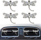 4Pcs Bling Rhinestone Crystal Dragonfly Air Freshener Vent Clips,Cute Car Air Fresheners Vent Clips Accessories,Refillable Car Diffuser, Glamorous Auto Decor (White)