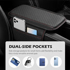 Car Center Console Cover with Storage Bag,Heighted Arm Rest Cover for Car with Square Press Pattern & Air Ventilation Hole for Soft Support,Artificial Leather Cars Middle Console Covers