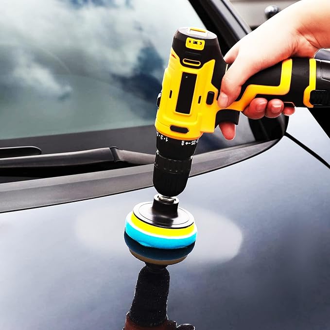 OCR 10Pcs 4 inch Car Polishing Pad Kit, Sponge and Wool Polishing Pad Set with M10 Drill Adapter, Car Buffer Polisher Drill Buffing Kit for Polishing,Waxing,Sealing Glaze
