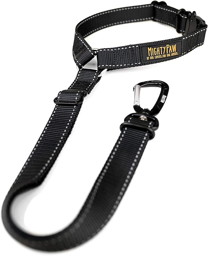 Mighty Paw Dog Seat Belt For Car Headrest - Distraction Free Driving, Heavy-Duty Aviation Grade Aluminum Carabiner, and Tactical Buckle.Adjustable Dog Seatbelt Harness for Small, Medium and Large Pets