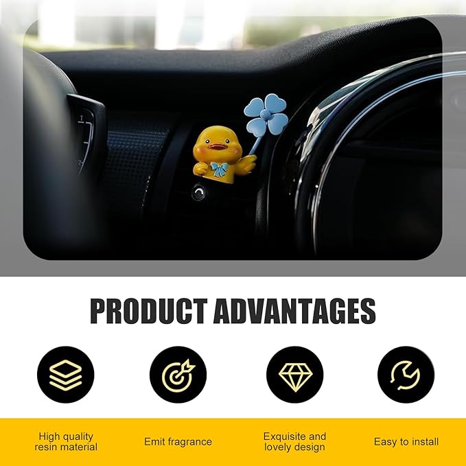 Cute Duck Car Air Fresheners Vent Clips, Outlet Vent Fresheners with Rotating Windmill, Creative Dashboard Trim Clip with 2 Scented Pads, Universal Interior Decoration Accessories (Yellow)