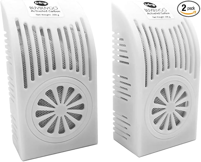 [2-Pack x 200g] Charcoal Bags with Plastic Box, Activated Carbon Bamboo Charcoal Air Purifying Bag for Refrigerator, Wardrobe, Closet, Shoebox, Drawer, Pet Home, Storage Room