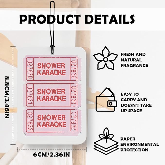 Pink Girls Bathroom Car Air Freshener 3 Pcs, Preppy Girly Peach Shower Karaoke Guest Check Air Freshener Hanging Decor for Cars Closet Drawer Books Bathroom Washroom Toilet Restroom