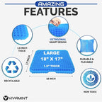 Large Gel Seat Cushion for Long Sitting, Cooling Gel Cushion for Office Chair, Tailbone Sciatica Coccyx Pain Pressure Relief Orthopedic Seat Cushion, Double Handles Non Slip Cover for Car Wheelchair