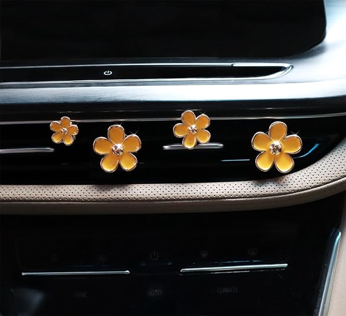 Flowers Air Vent Clips,Daisy Car Air Freshener,4pcs Yellow Flower Car Accessories for Women,Lavender Scent,Dashboard Decorations,Refillable Clips On Air Freshener
