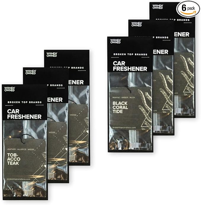 Geotanical Car Air Fresheners, Variety Pack of 6 (3 Black Coral Tide, 3 Tobacco Teak)