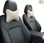 Car Pillow for Car Neck Pillow for Driving Seat Leather Neck Support Soft Cushion Support Head-Rests for Vehicle Sleeping with Elastic Adjustment Strap 2PCS (Neck, Beige)