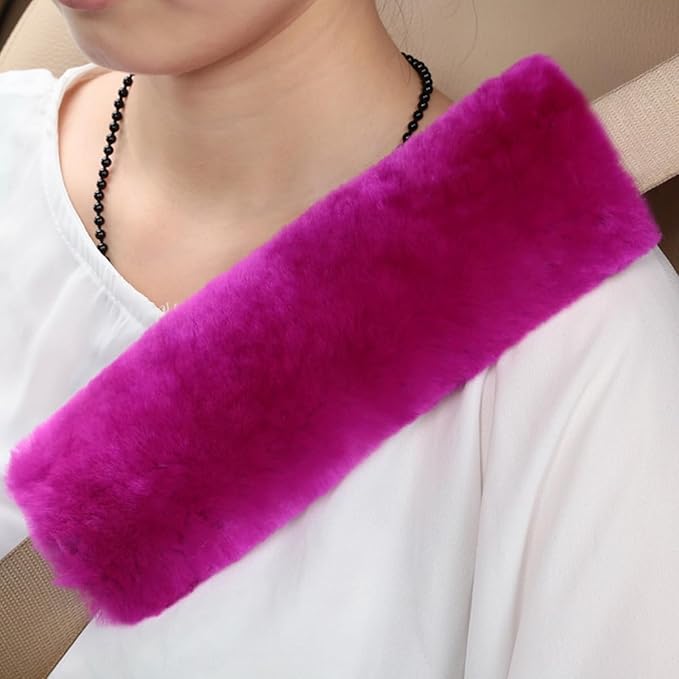 Soft & Cozy Australian Sheepskin Car Seat Belt Covers,2 Pack Fluffy Seatbelt Pads, Genunie Sheepskin Fur Shoulder Straps Cushions for Adults Kids Women and Men (Festival Fuchsia)
