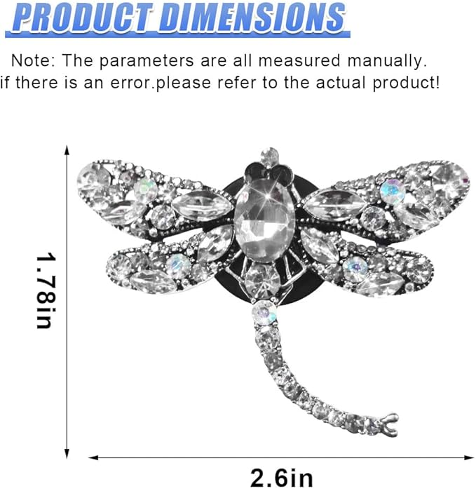 2PCS Bling Dragonfly Car Air Vent Clips, Crystal Rhinestone Car Air Conditioning Outlet Clip, Universal Cute Vehicle Interior Diffuser Decoration Accessories for Women(White)