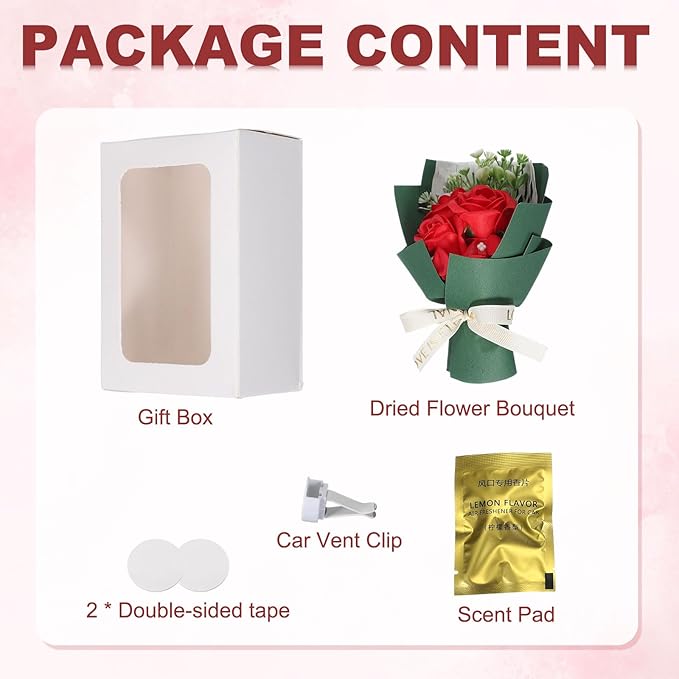 uxcell Red Small Bouquet Car Air Freshener Vent Clips, Mini Decorative Rose Bouquet with Fragrance Diffuser for Women, Automotive Air Freshener Decoration, Style 1