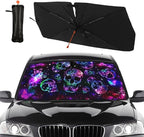 Neon Skull Butterflies Car Windshield Sunshade Umbrella Retractable Sun Shade for Car Upgraded Umbrella Front Window Sun Shade Cover UV Blocks Heat Insulation Sunshades