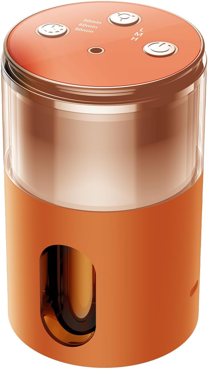 Waterless Diffuser for Essential Oil: Mini Battery Scent Diffuser for Room&Home&Car with 9 Colors LED Light - Aroma Cool Mist Machine Bright Orange