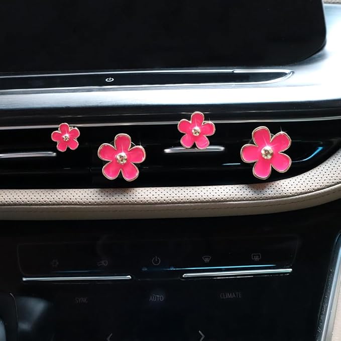 Cute Flowers Air Vent Clips Car Air Freshener,4pcs Rose Red Girly Daisy Flower Car Accessories for Women,Lavender Car Scent Decorations Refillable Clips On Air Freshener