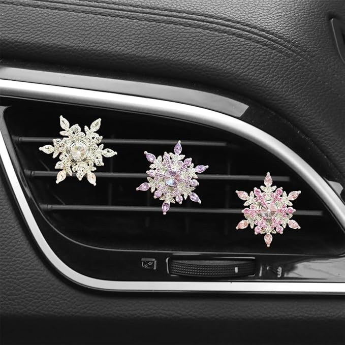 Bling 4Pcs Snowflake Air Vent Clips Car Air Freshener Outlet Clips Bling Rotatable Snowflake Car Vent Decorations Stress Relief Auto Accessories Toy Refillable (Green)