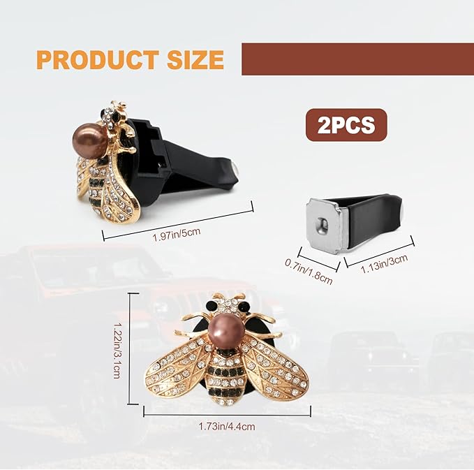 2 Pcs Shiny Bee Vent Clips, Car Diffuser Vent Clip Rhinestone Diamond Interior Decor, Crystal Air Fresheners Vent Clips, Car Decoration, Bling Car Accessories, Golden