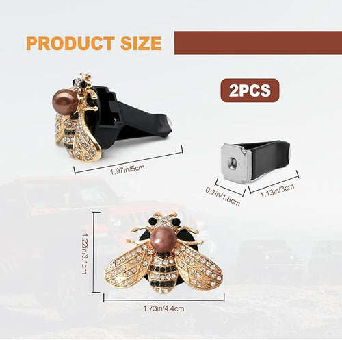 2 Pcs Shiny Bee Vent Clips, Car Diffuser Vent Clip Rhinestone Diamond Interior Decor, Crystal Air Fresheners Vent Clips, Car Decoration, Bling Car Accessories, Golden