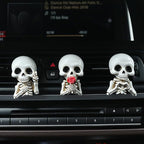 Set of 3 Halloween Skull Decor Cute Car Air Freshener Vent Clips, Resin Skeleton Holding Rose Car Diffuser Romantic Dashboard Decorations Auto Interior Accessories for Men Women
