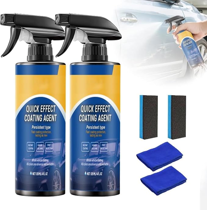Advanced Car Quick-acting Coating Agent Spray, Upgrade Car Coating Spray, Quick Effect Coating Agent, Quickly Coat Car Wax, Polish Sprays Waterless Wash Wax, Oil Film Emulsion Glass Cleaner (2Pcs)