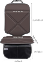 Car Seat Protector Leather Waterproof Child Safety Seat Protector Cover with Thick Pad and 2 Large Pockets Durable Kick Mat for All Auto Seat (Brown)