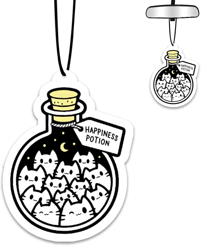 1PCS Car Air Fresheners Happiness Potion Bottle with Cats Moon Paper Scented Tablets for Rearview Mirror, Wardrobe, or Car Decor, No Alcohol, Cute Car Accessories Gifts for Women Men Friends Wife