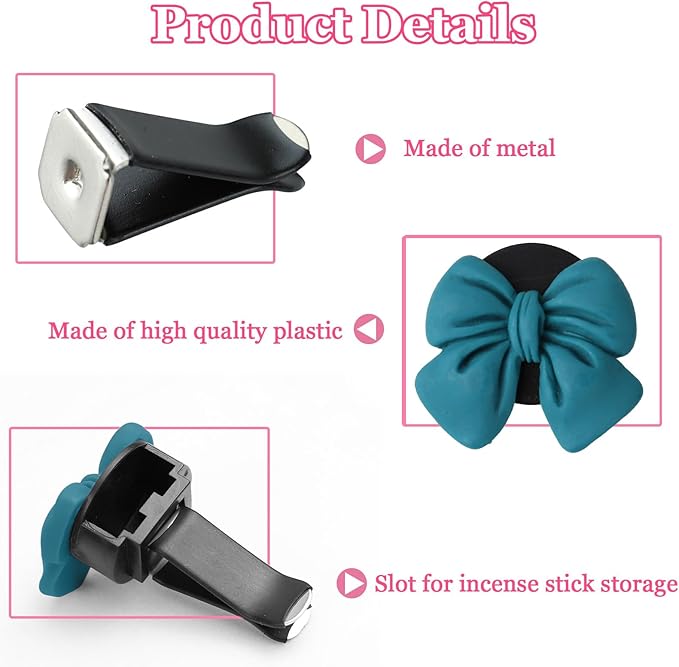 Wuyaoyao 6PCS Bow Car Air Freshener Clips, Cute Bow Car Air Vent Clip, Coquette Auto Air Conditioning Outlet Diffuser Perfume Clips, Interior Decoration, Auto Decor for Women Girls (Blue, 6PCS)