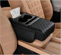 Car Center Console Cover, Memory Foam Nappa Leather Vehicle Armrest Cushion with Tissue Box, 2 Storage Bag & Holder, Automotive Arm Rest Protector Accessories, Universal Fit (Black)