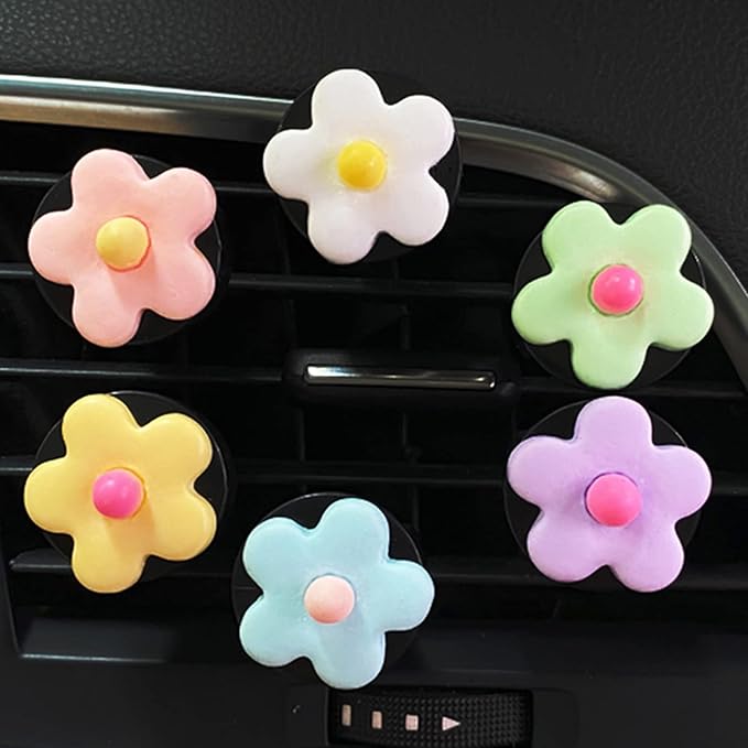 6 Pieces Daisy Flower Air Vent Clips, Cute Colorful Car Air Freshener Clip & Diffuser, Boho SUV Outlet Vent Decorations, Charm Car Inter Decor Accessories for Girls Women