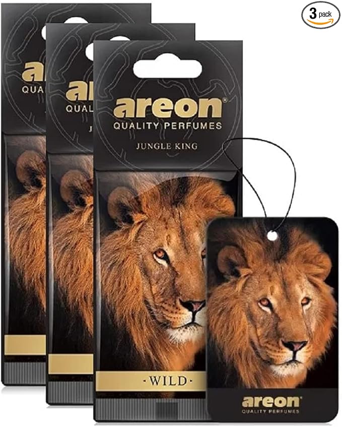 AREON WILD - Hanging Custom Cute Funny Car Air Freshener for Home & Office - Premium Cologne Perfume with Natural Fragrances - Long Lasting, Fresh, Luxurious Scent - Stylish Design - Jungle King, Pack