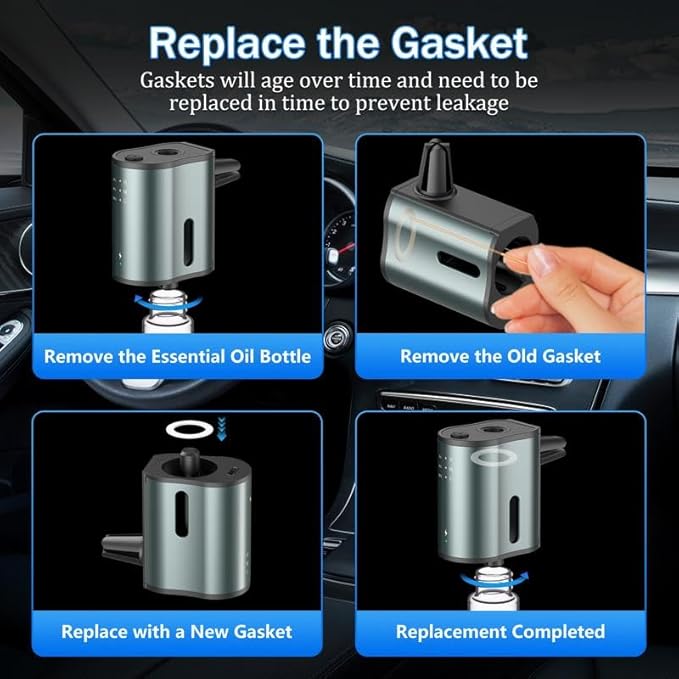 2PCS Smart Car Air Freshener with 3 Adjustable Intensity Levels, Portable Waterless Car Diffuser, Auto Sensor Car Aromatherapy Diffuser with 3 * 10ML Natural Essential Oil (1PCS)