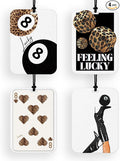4 Pcs Trendy Retro Cheetah Print Car Air Freshener Cheetah Print Car Accessories Lucky 8 Ball Dice Hanging Air Freshener for Cars Closet Drawer Books Car Accessories Mirror Decor