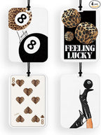 4 Pcs Trendy Retro Cheetah Print Car Air Freshener Cheetah Print Car Accessories Lucky 8 Ball Dice Hanging Air Freshener for Cars Closet Drawer Books Car Accessories Mirror Decor