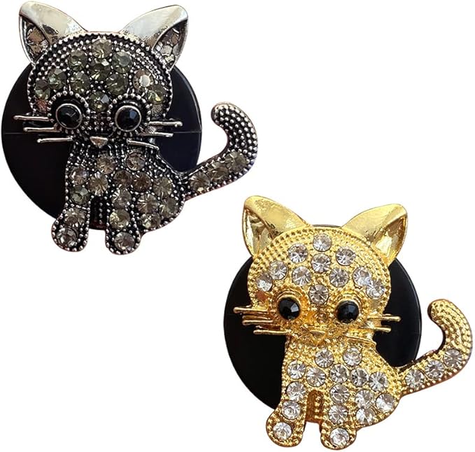 Katutude Diamond Cat Car Air Vent Clips Decoration, Cute Car Air Fresheners Oil Diffuser Vent Clip Charms Rhinestone Animal Ornaments Bling Car Interior Accessories Gifts for Women Girl, Gray