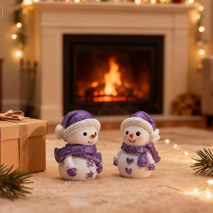 Christmas Car Air Freshener Snowman Couple - Pre-Scented Plaster Dashboard Diffuser, Add Your Oils Later, Festive Cute Car Decor Ornament Set of 2 for Truck Van (black, NO.5)