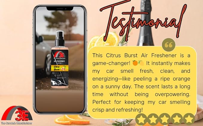 3E Car Air Freshener Concentrate – 64 oz – Professional Automotive Fragrance – Multiple Scents (Citrus)